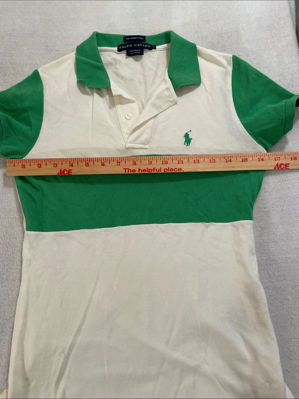 Ralph Lauren White Polo with Green Ribbed Neck